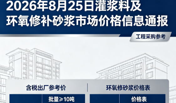 九龙2026年8月25日灌浆料及环氧修补砂浆市场价格信息通报